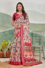 Printed Linen Blend Saree With Soft Silk Texture Traditional Style