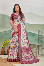 Everyday Elegance Digital Printed Saree In Soft Linen Silk Blend
