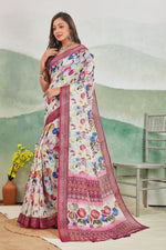 Pure Printed Linen Saree Pink Everyday Casual Style
