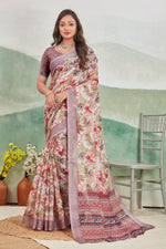 Ethnic Digital Printed Soft Silk Linen Saree Lightweight And Graceful