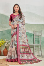 Stylish Traditional Saree In Linen Soft Silk With Artistic Digital Print