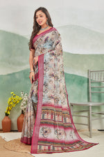 Dark Pink Printed Office Wear Saree Pure Linen With Subtle Design