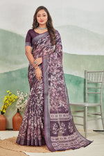 Digital Printed Linen Soft Silk Saree With Classic Traditional Flair