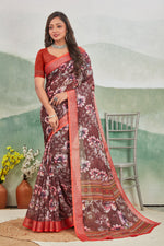 Graceful Ethnic Wear Saree In Linen Soft Silk With Digital Designs
