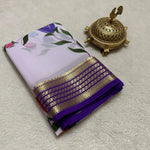 Pure Crepe Silk Saree With Digital Art Print And Authentic Mysore Zari Border