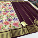Artistic Mysore Crepe Silk Saree With Fine Print And Traditional Zari Work