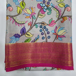 Handcrafted Mysore Crepe Saree With Zari Border And Stylish Prints