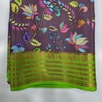 Mysore Crepe Silk Saree Digital Print And Contrast Zari Border Combo