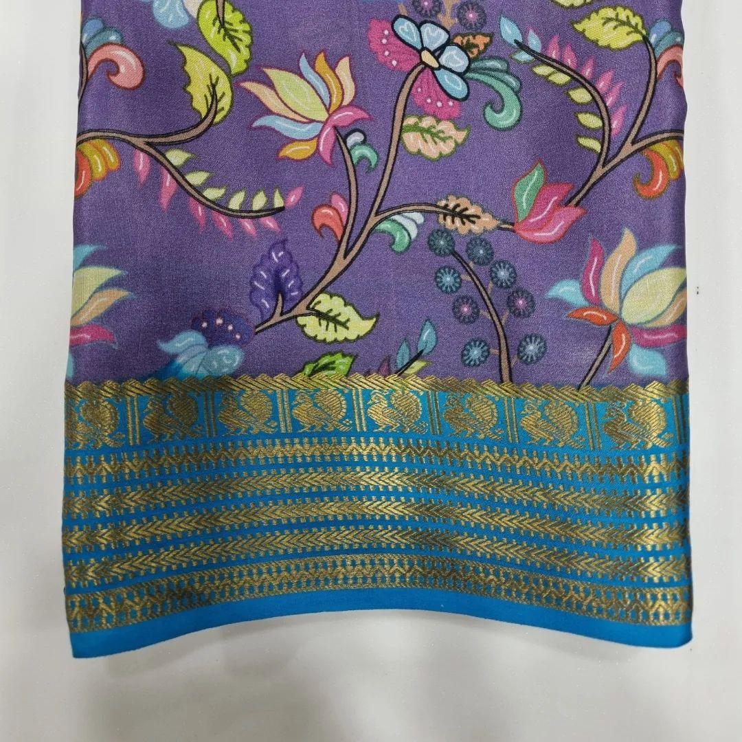 Traditional Crepe Silk Saree From Mysore With Zari Border And Digital Print