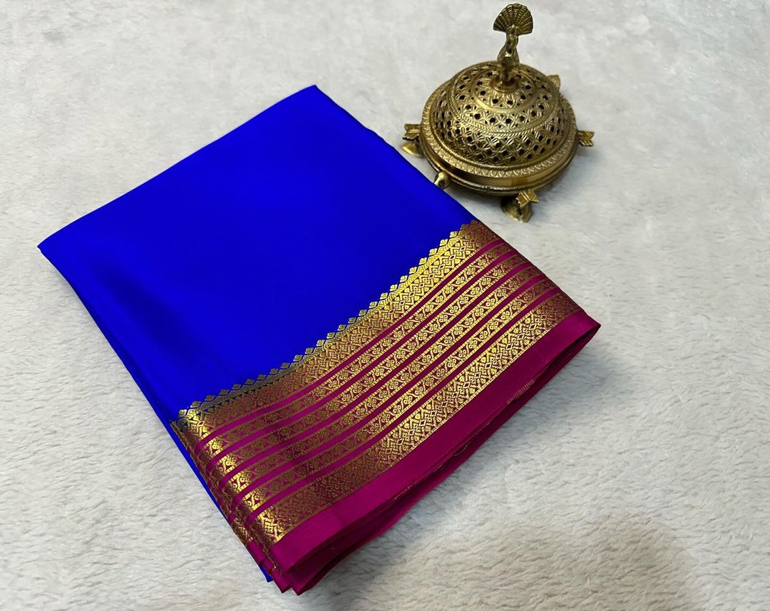 Pure Soft Silk Mysore Saree With Designer Contrast Borders