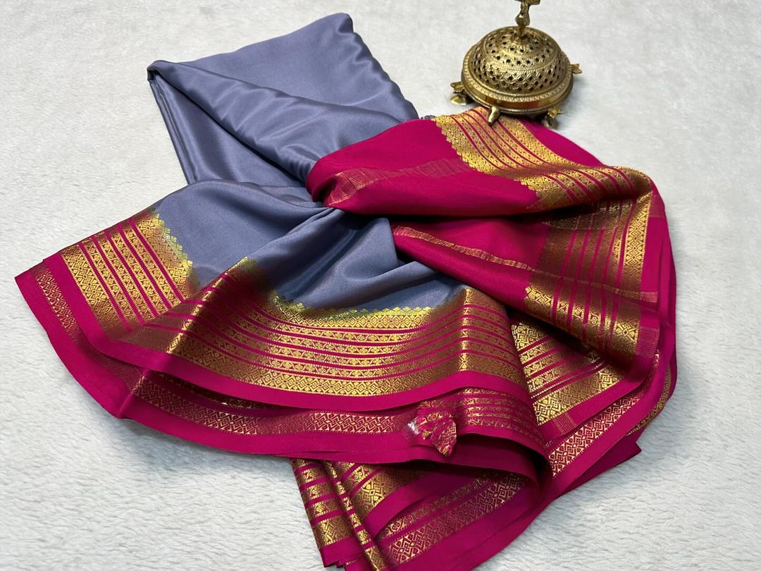 Beautiful Pure Mysore silk sarees having elegant contrast border