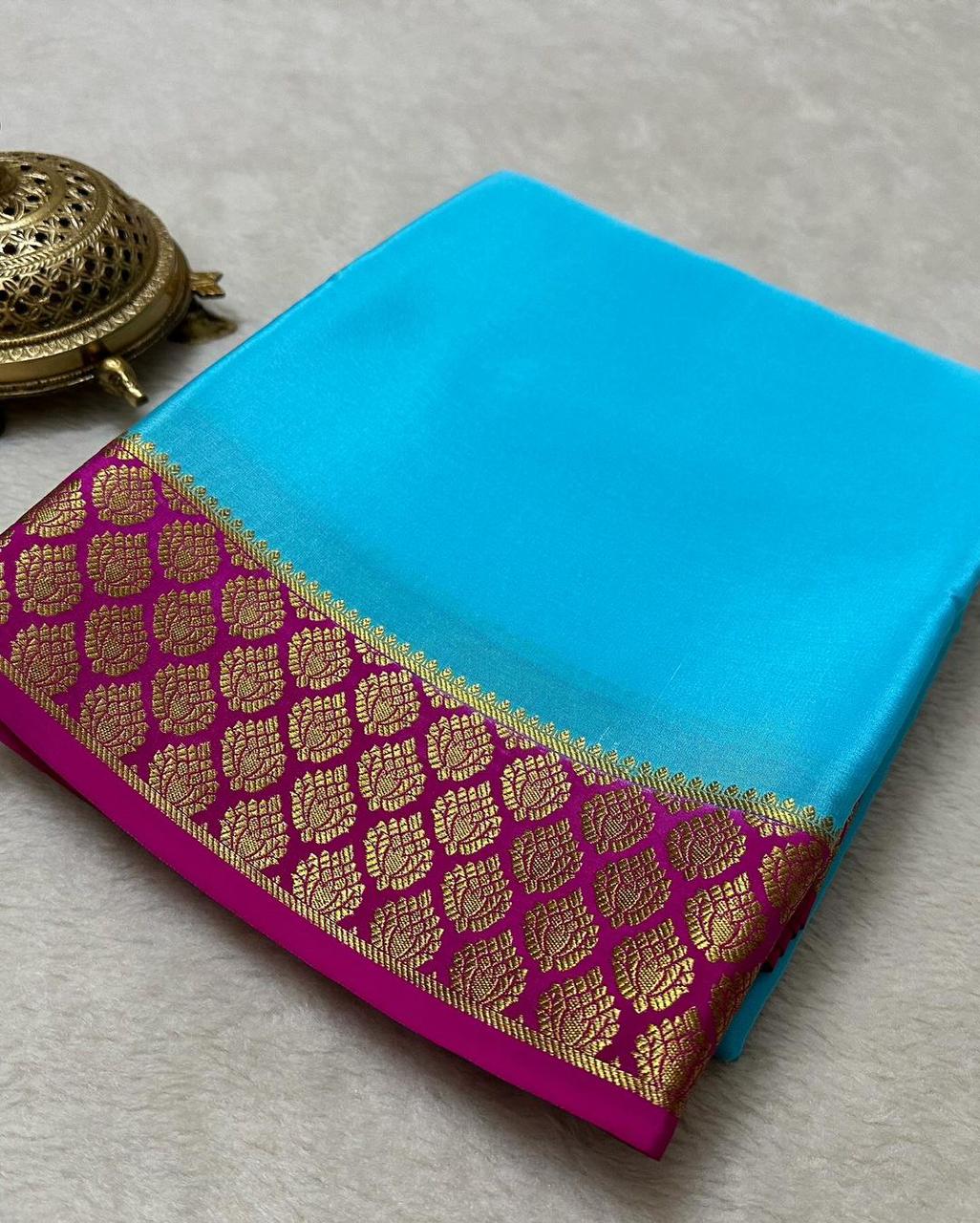 Beautiful Pure Mysore silk sarees having elegant contrast border