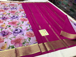 Digitally Enhanced Mysore Crepe Silk Saree With Zari Embellished Border