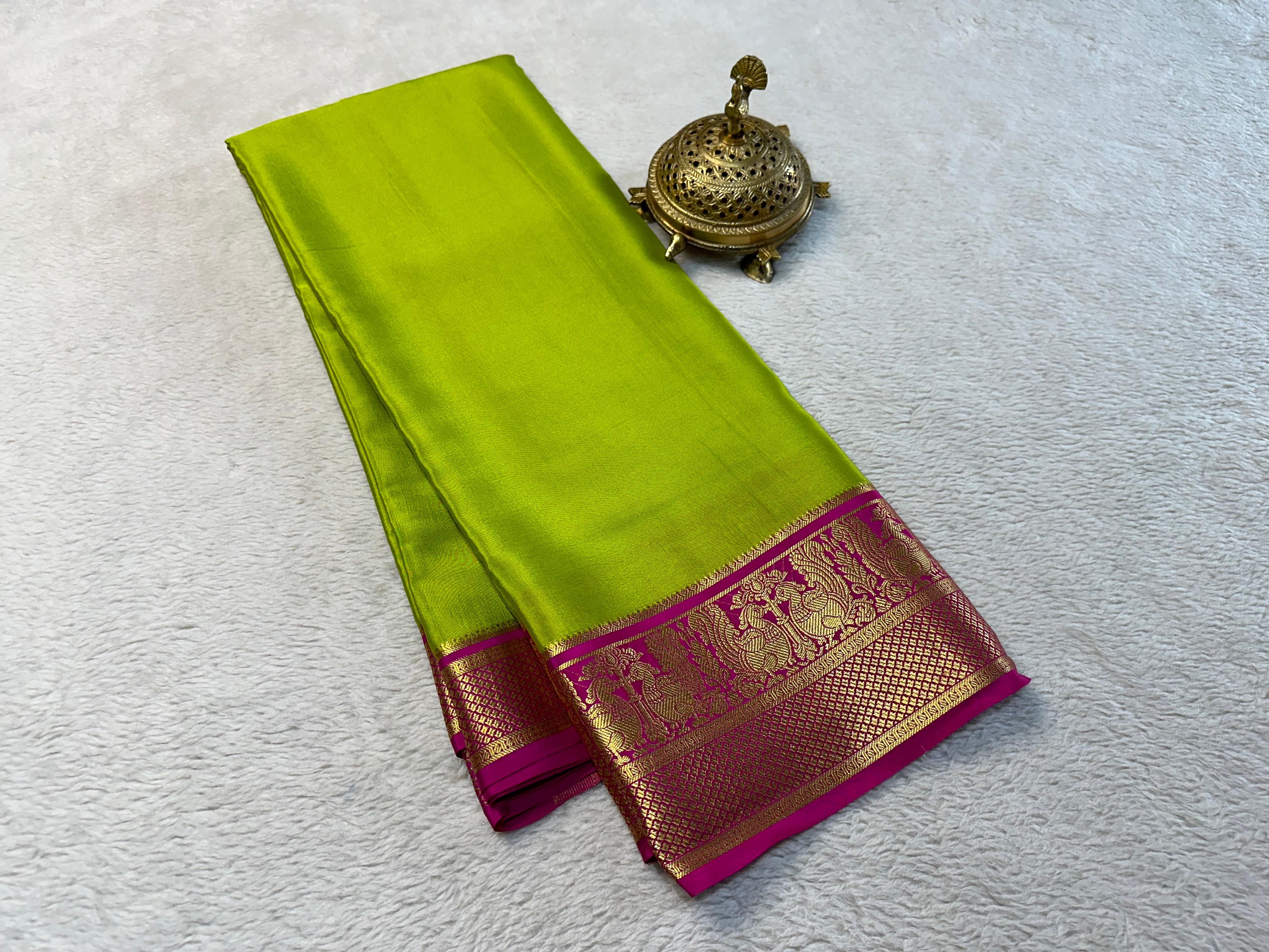 Beautiful Pure Mysore silk sarees having elegant contrast border