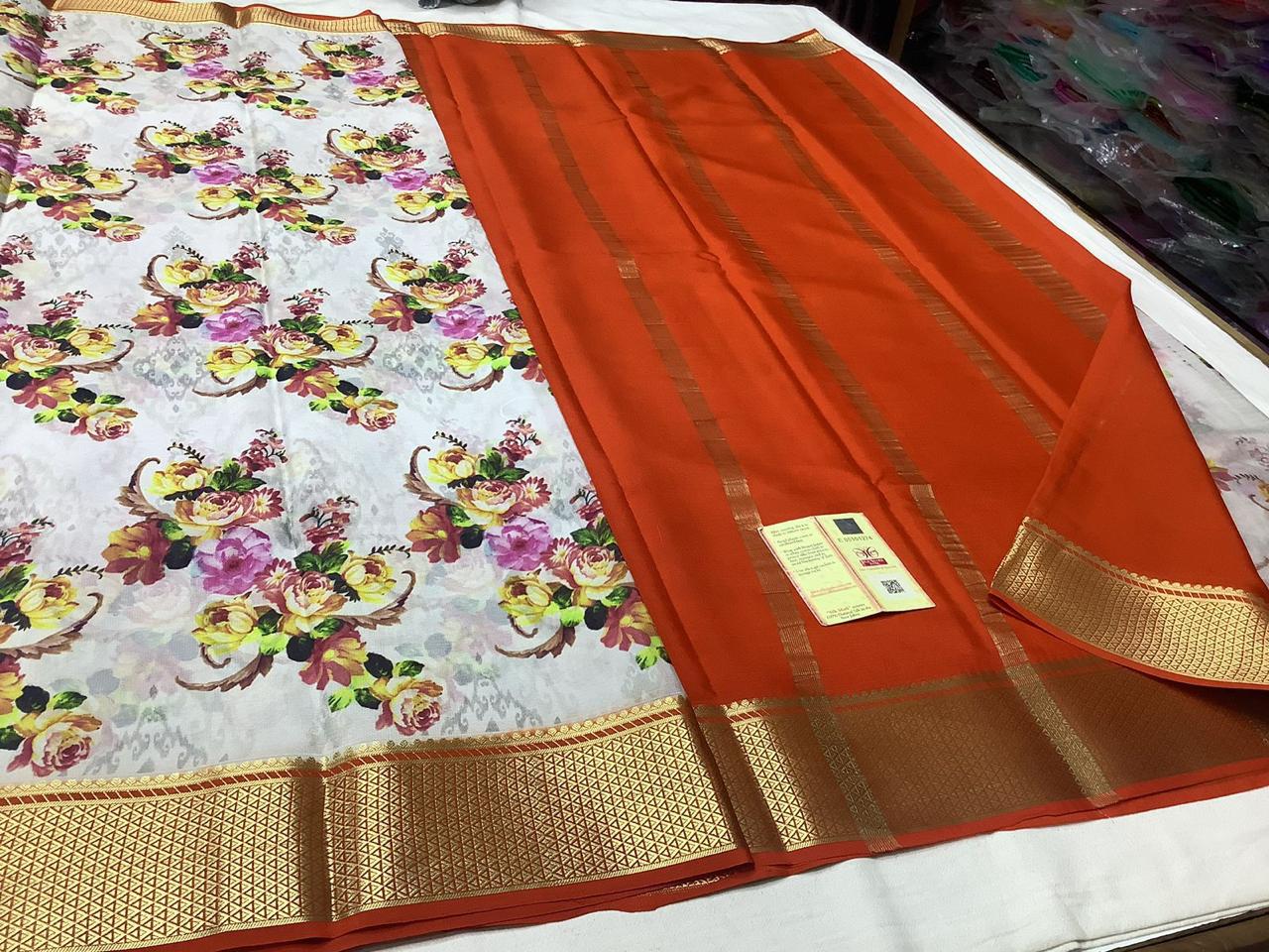 Mysore Handloom Crepe Silk Saree Featuring Artistic Digital Printed Patterns