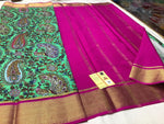 Authentic Pure Mysore Crepe Saree With Digital Artwork And Zari Border