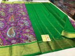 Handcrafted Mysore Crepe Silk Saree With Zari Border And Printed Detail
