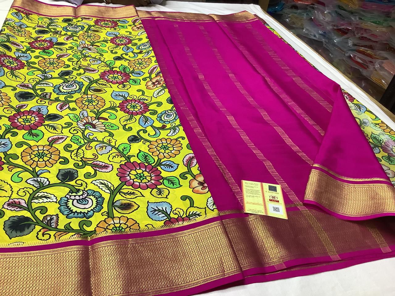 Pure Silk Crepe Saree From Mysore With Designer Digital Patterns And Zari