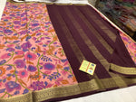 Designer Mysore Crepe Saree In Pure Silk With Elegant Digital Prints And Zari Border
