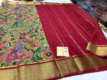 Mysore Pure Silk Printed Crepe Saree With Classic Gold Zari Border