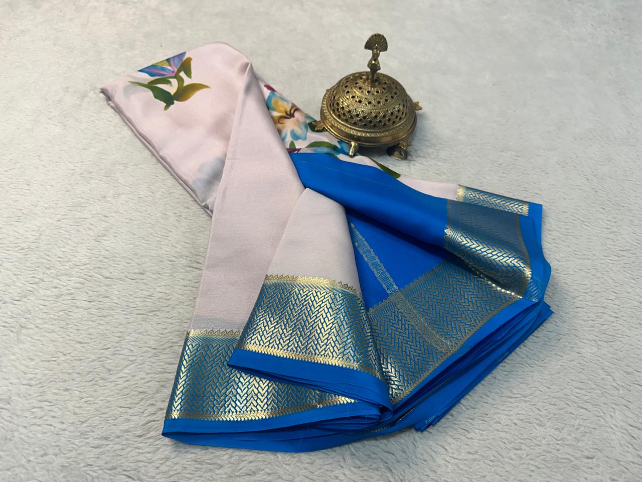 Cultural Digital Print Mysore Crepe Saree In Silk With Woven Zari Border