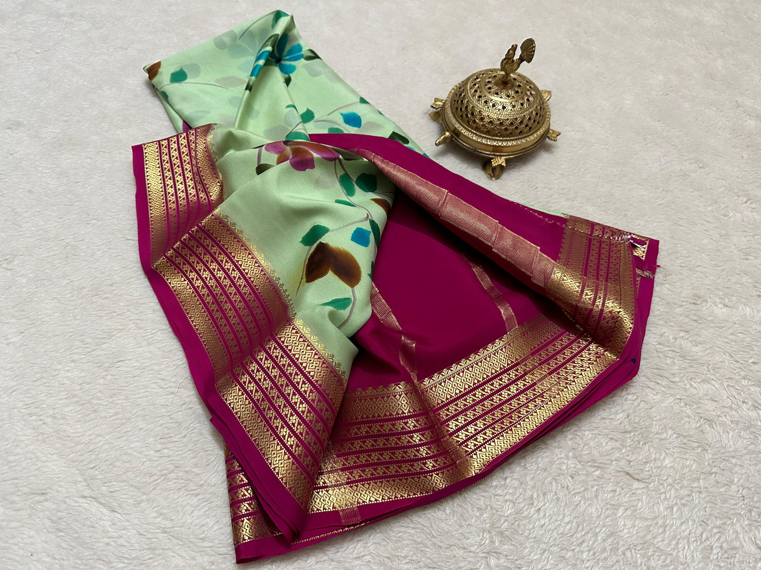 Elegant Mysore Crepe Silk Digital Printed Saree With Rich Zari Work