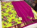 Handwoven Crepe Silk Mysore Saree With Printed Design And Zari Border