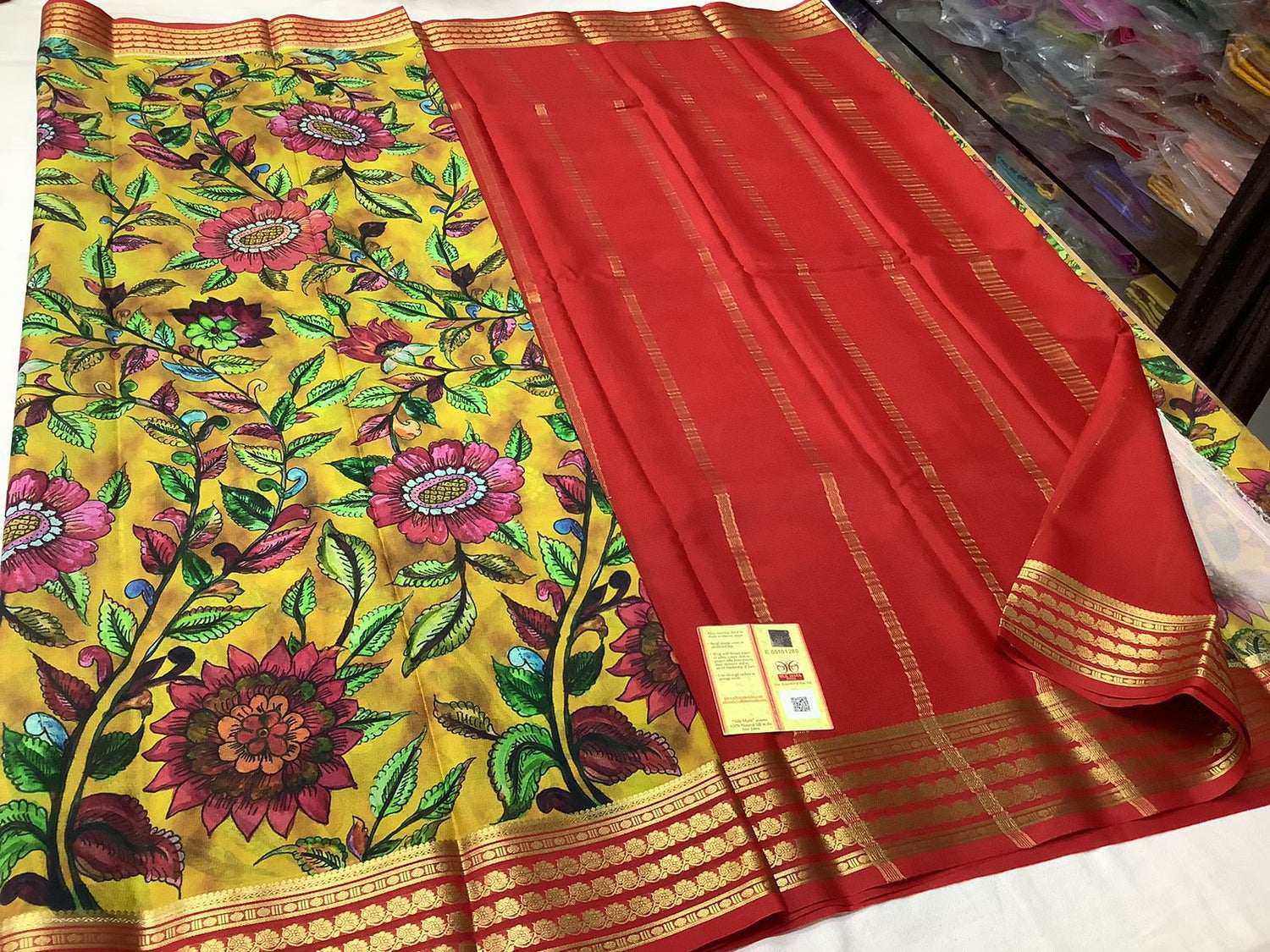 Traditional Crepe Silk Saree From Mysore With Digital Print And Rich Zari Edging