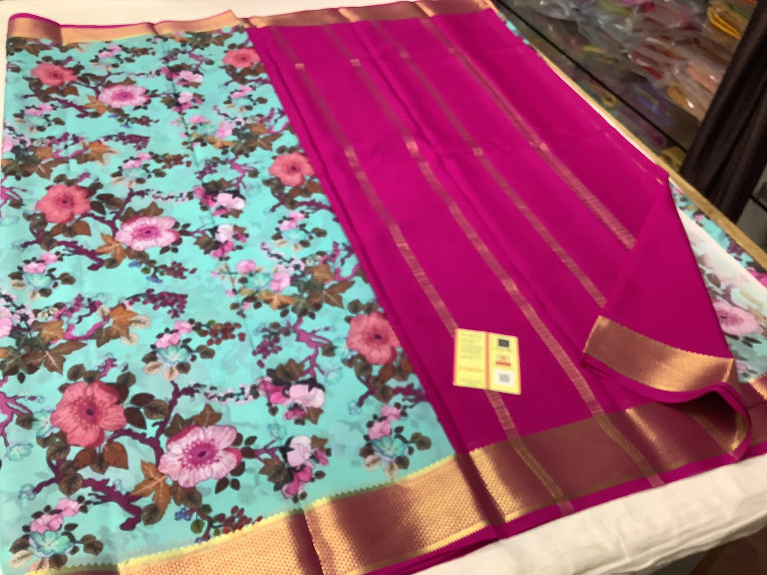 Cultural Wear Pure Mysore Crepe Silk Saree With Zari Woven Border