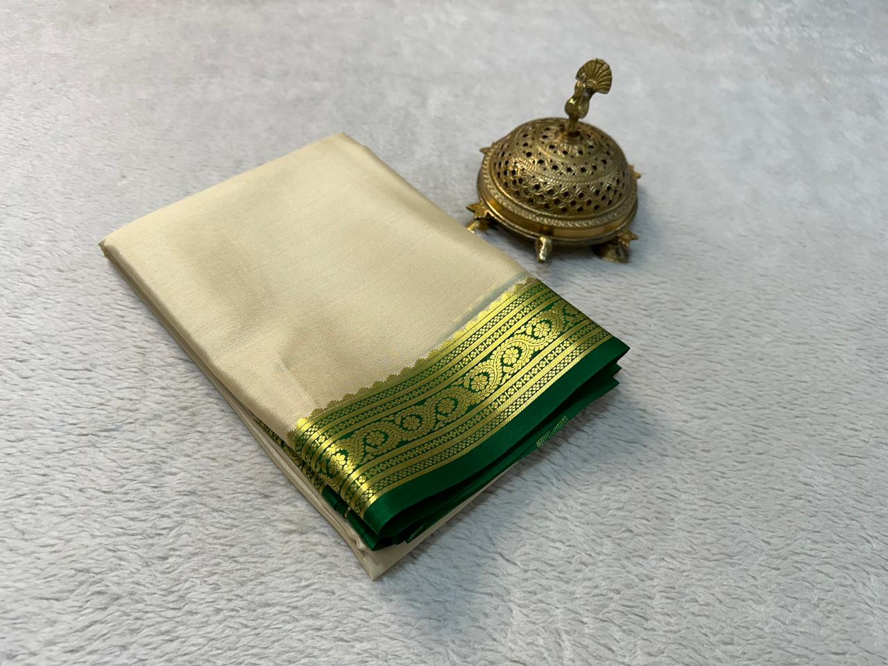 Pure Mysore Rich Pallu Soft Silk off white saree