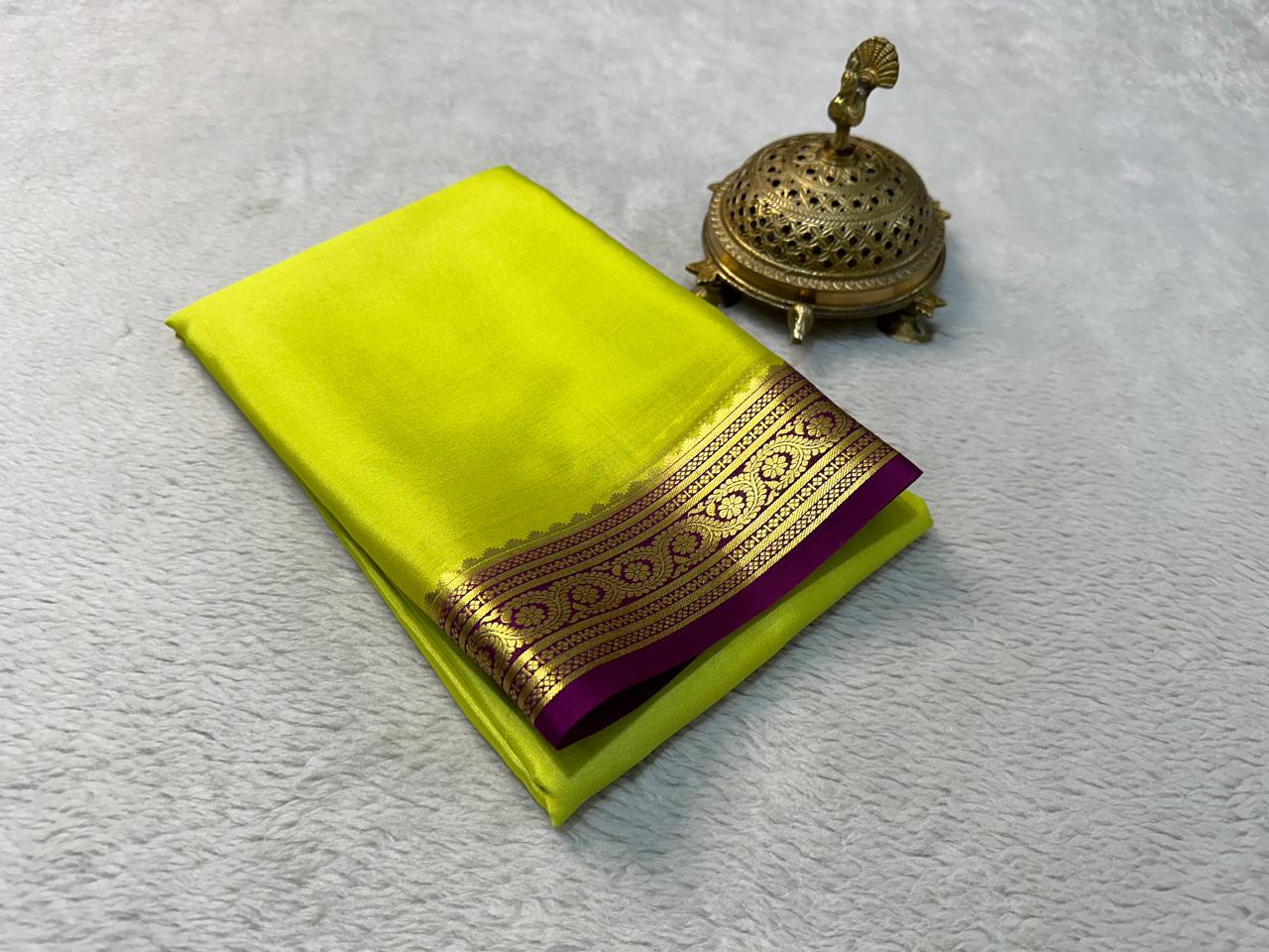 Pure Mysore Rich Pallu Soft Silk lemon saree