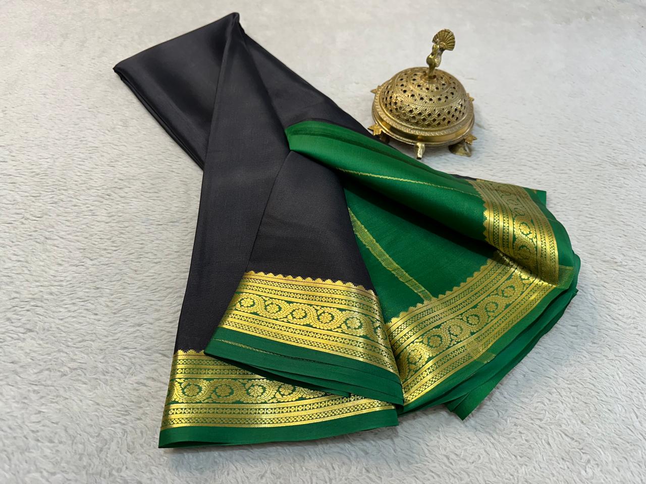 Pure Mysore Rich Pallu Soft Silk black saree