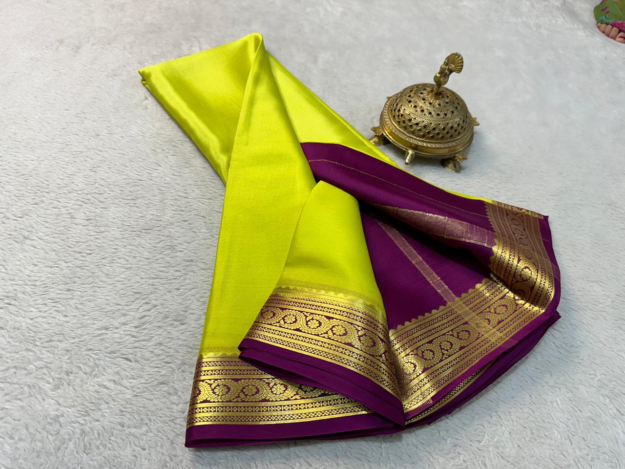 Pure Mysore Rich Pallu Soft Silk lemon saree