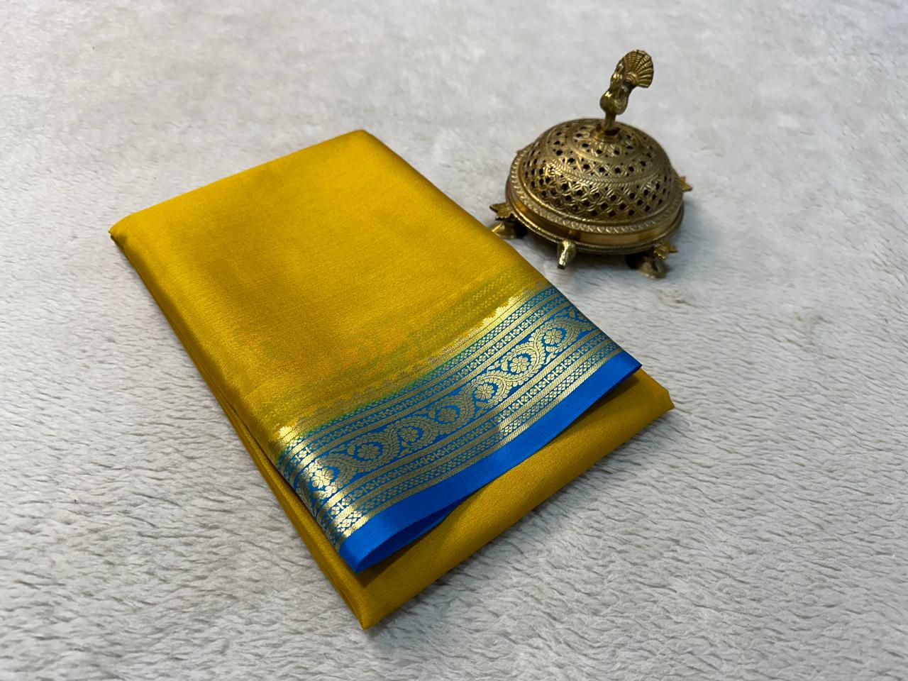 Pure Mysore Rich Pallu Soft Silk yellow Saree