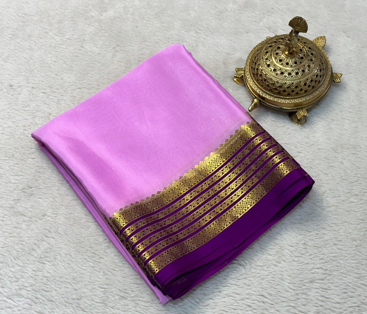 Exquisite Pure Mysore Silk Saree with Luxurious Rich Pallu in Pink