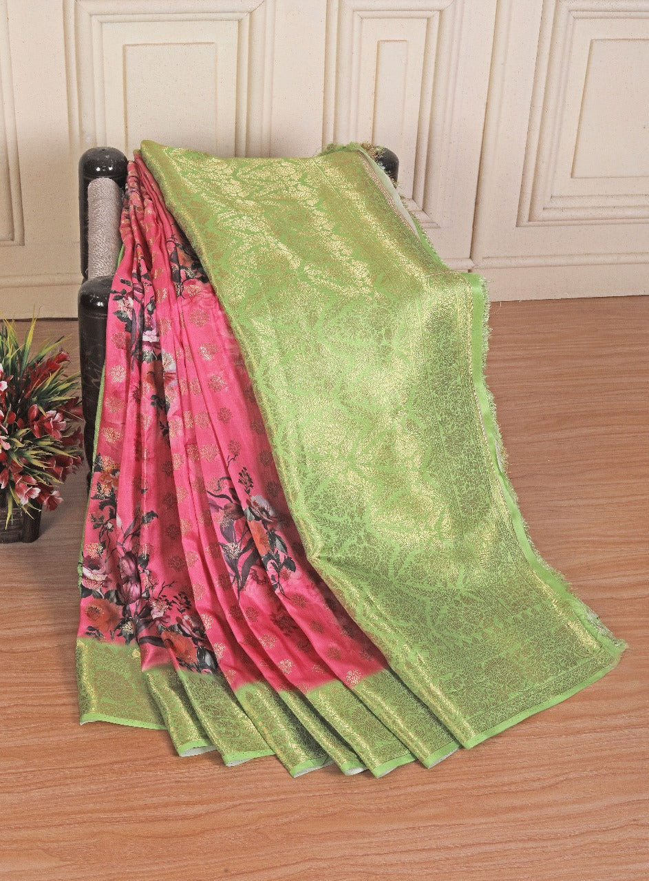 Fashionable Pink Silk Saree With Artistic Digital Pattern