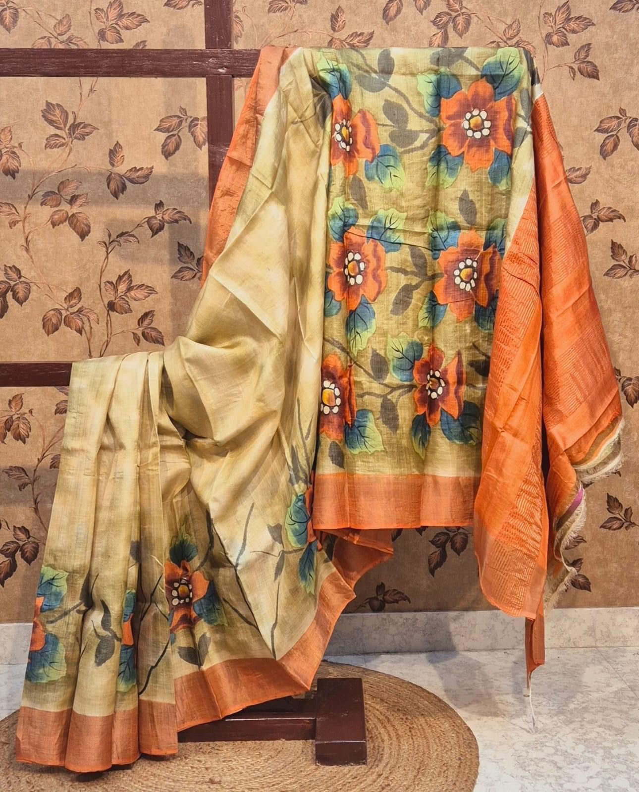 Pure Tussar Handloom Saree With Kanchi Pallu Golden Edition
