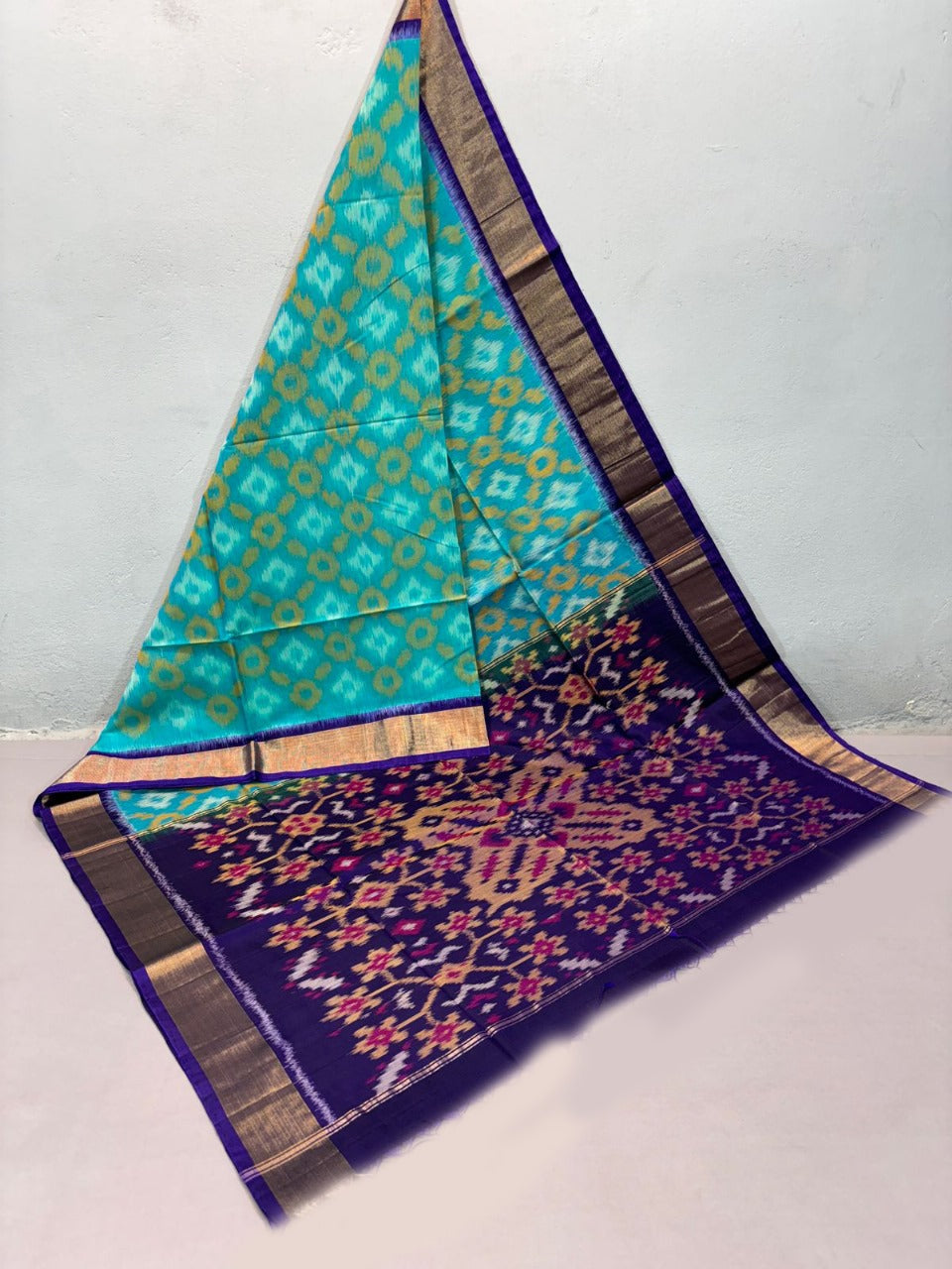 Handloom Sico Soft Silk Saree Rama Green Pattu With Digital Prints