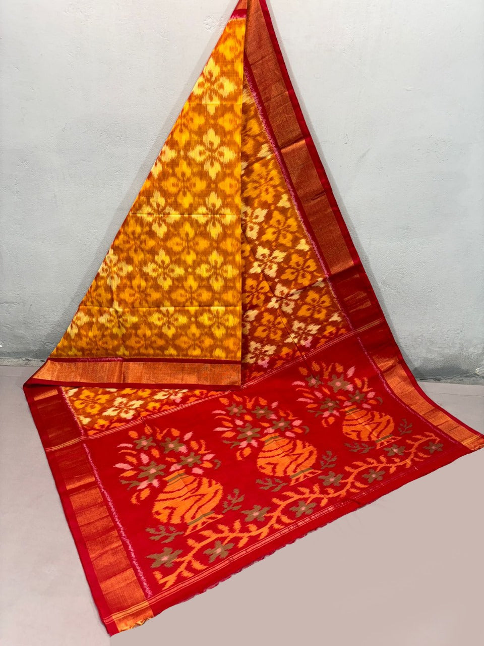 Stylish Orange Digital Print Sico Saree Handloom Soft Pattu Silk