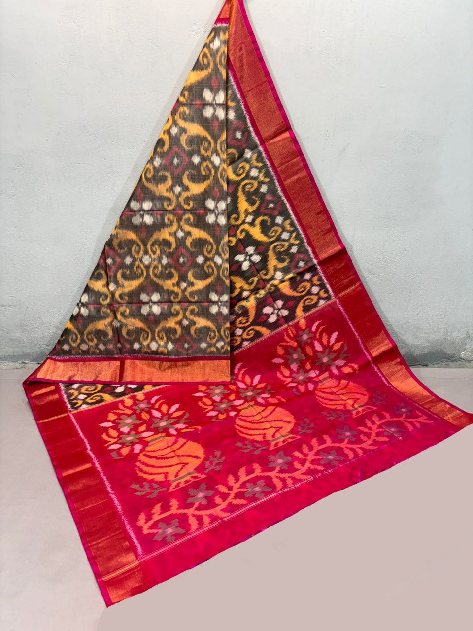 Heritage Grey Soft Silk Saree Digital Pattu Sico Print Style