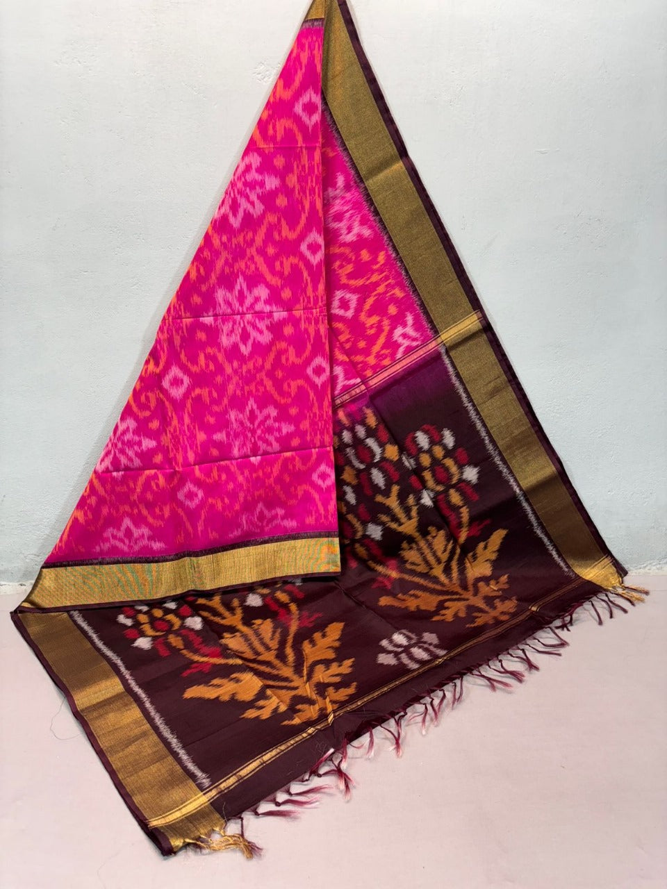 Elegant Pink Sico Silk Saree Handloom Pattu With Digital Print