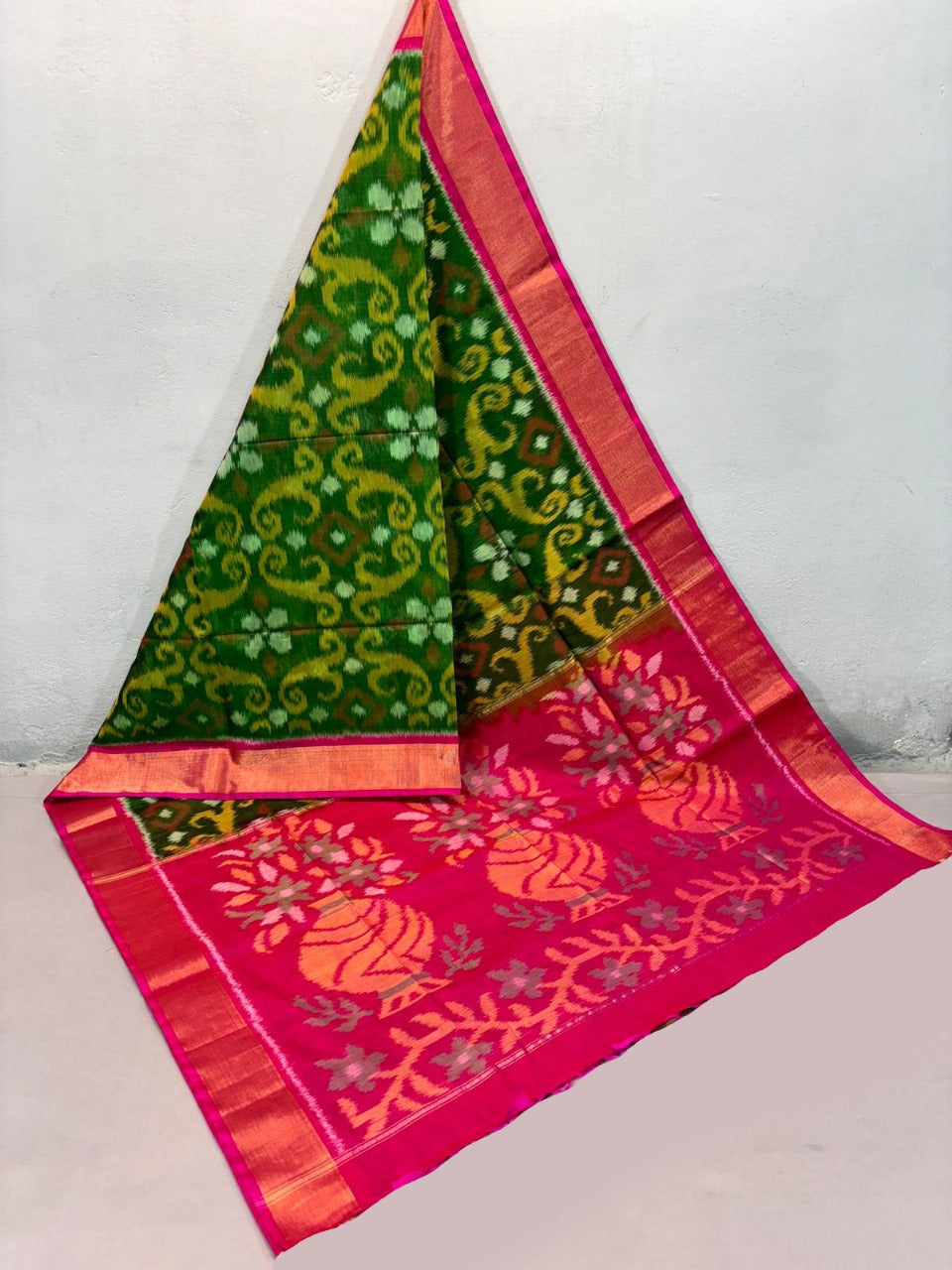 Luxury Handloom Sico Saree Green Soft Silk With Pattu Digital Charm