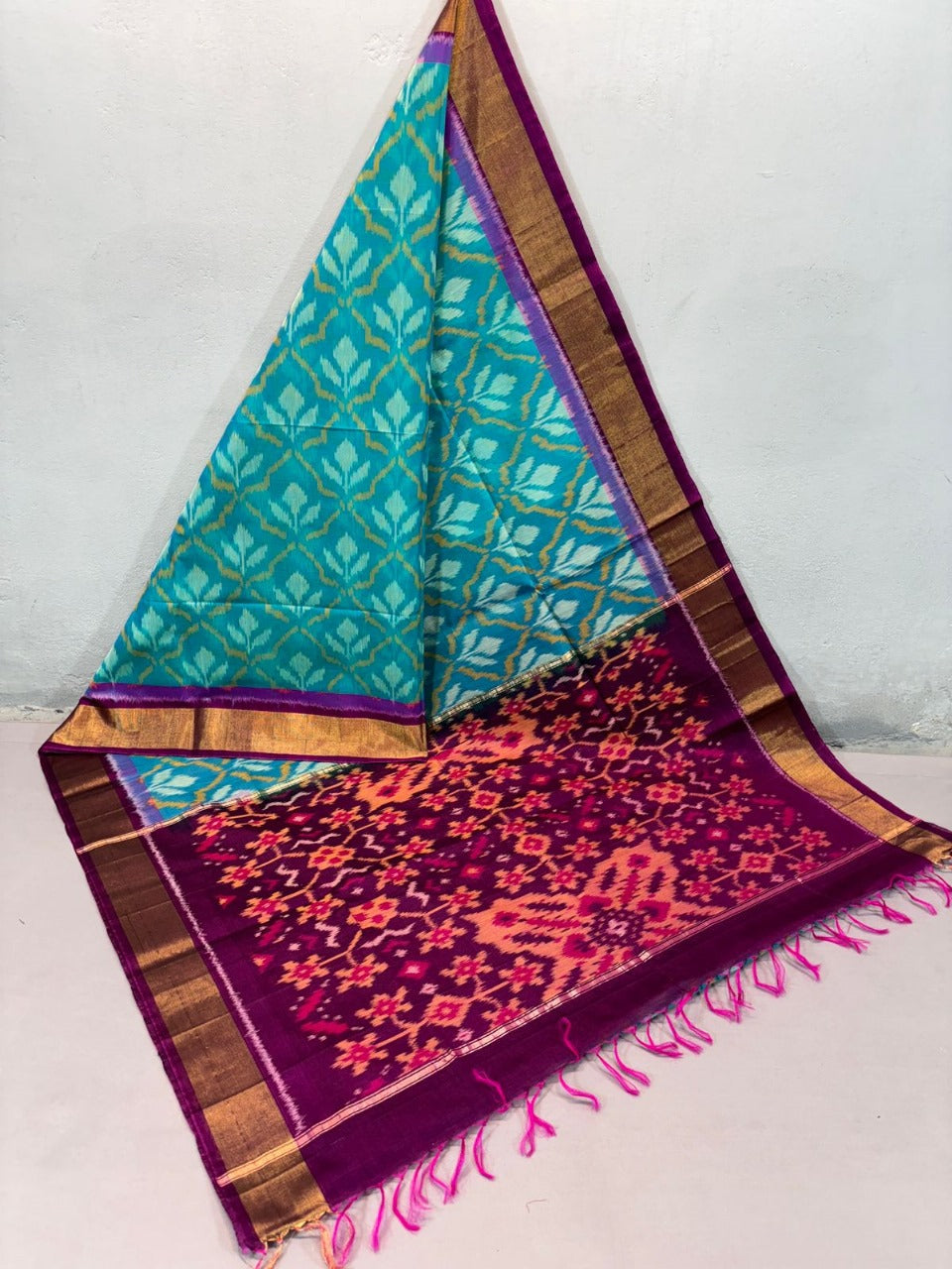 Artful Cyan Digital Print Saree Soft Sico Silk With Pattu Highlights