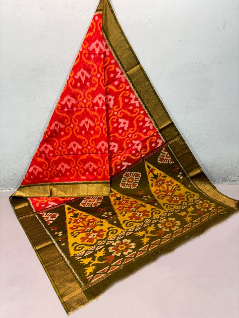 Premium Red Soft Silk Saree Sico Pattu Handloom And Digital Art