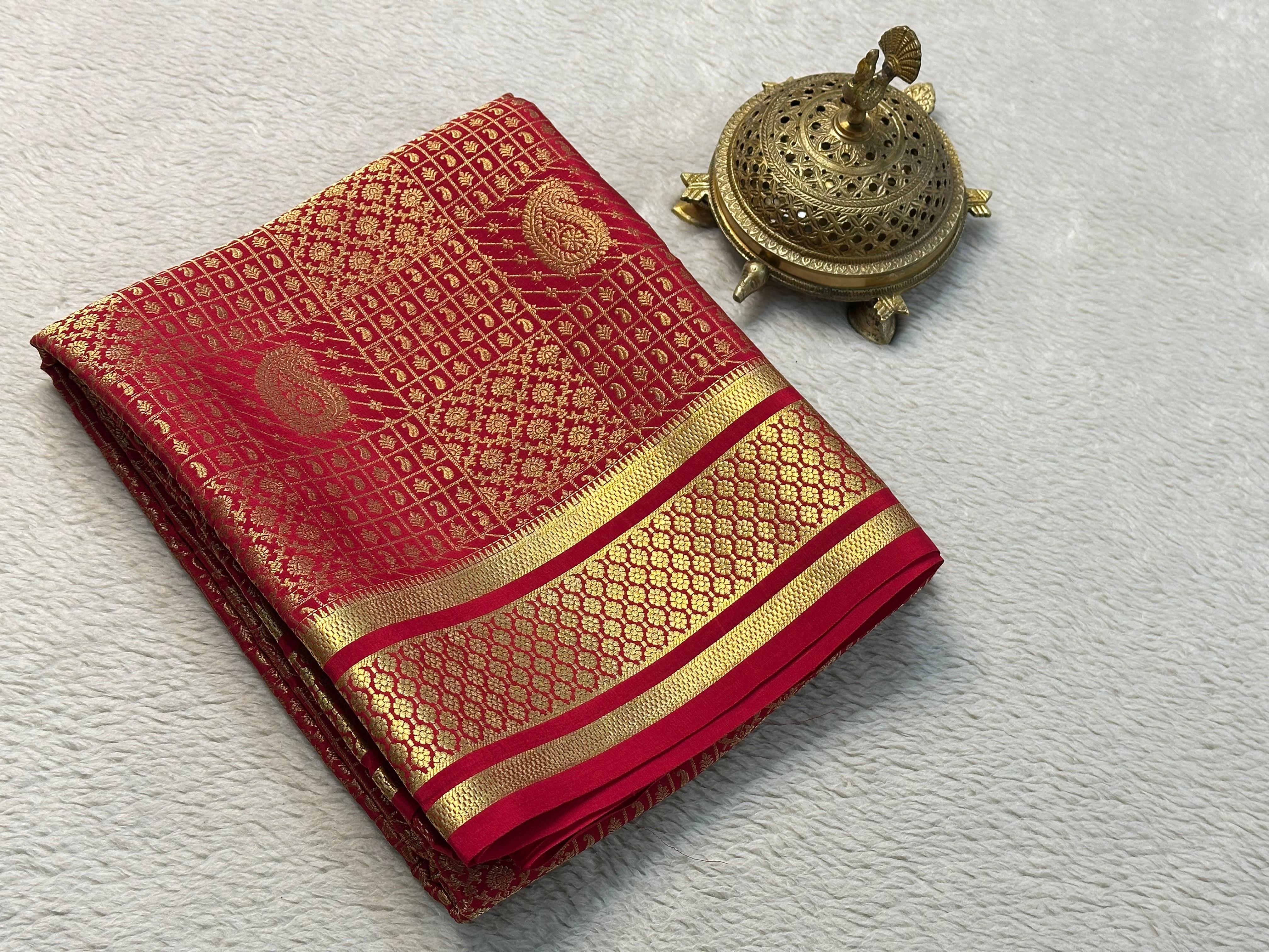 Royal Charm: Stunning Brocade Silk Saree in Red