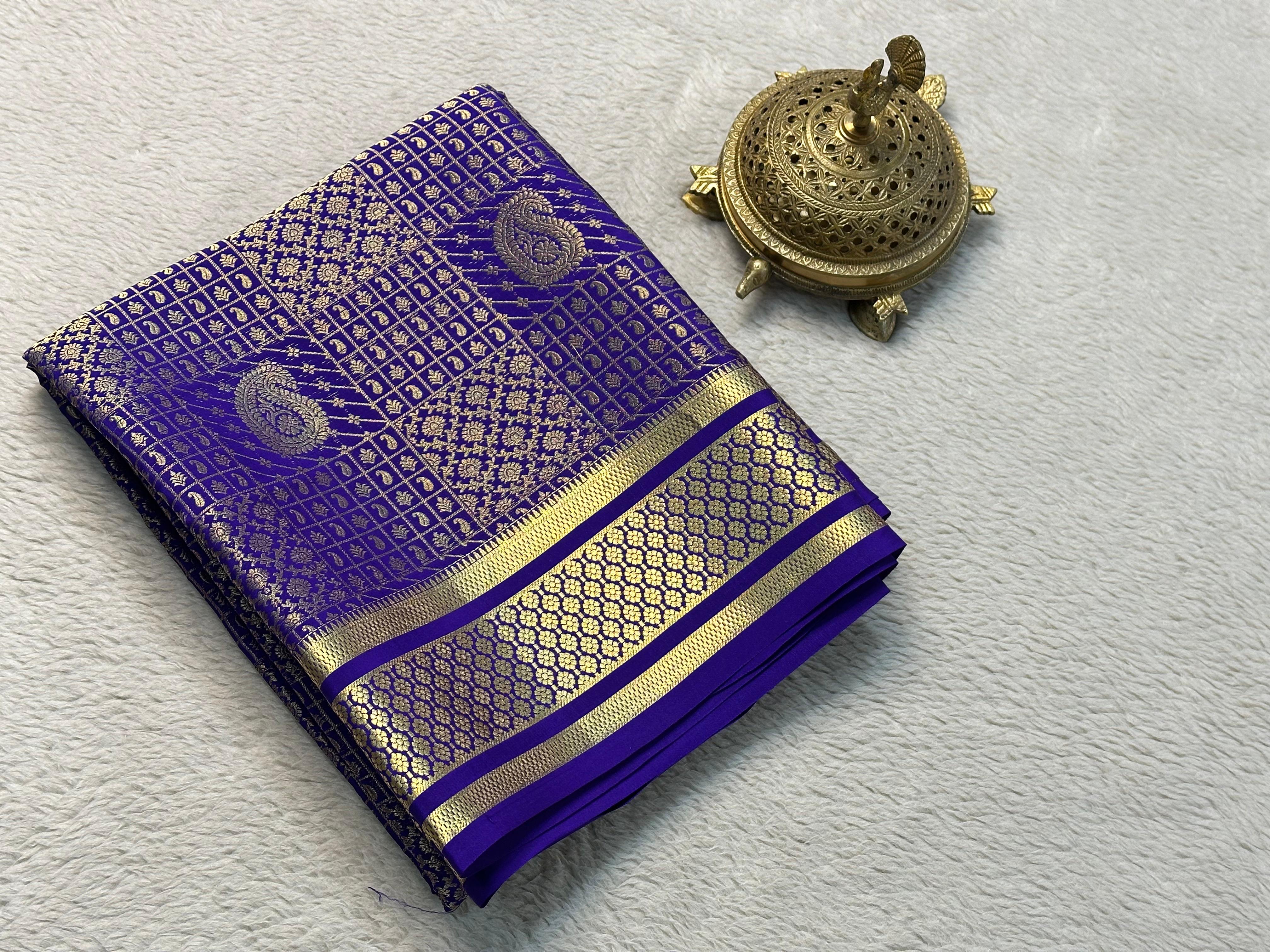 Royal Charm: Stunning Brocade Silk Saree in Purple