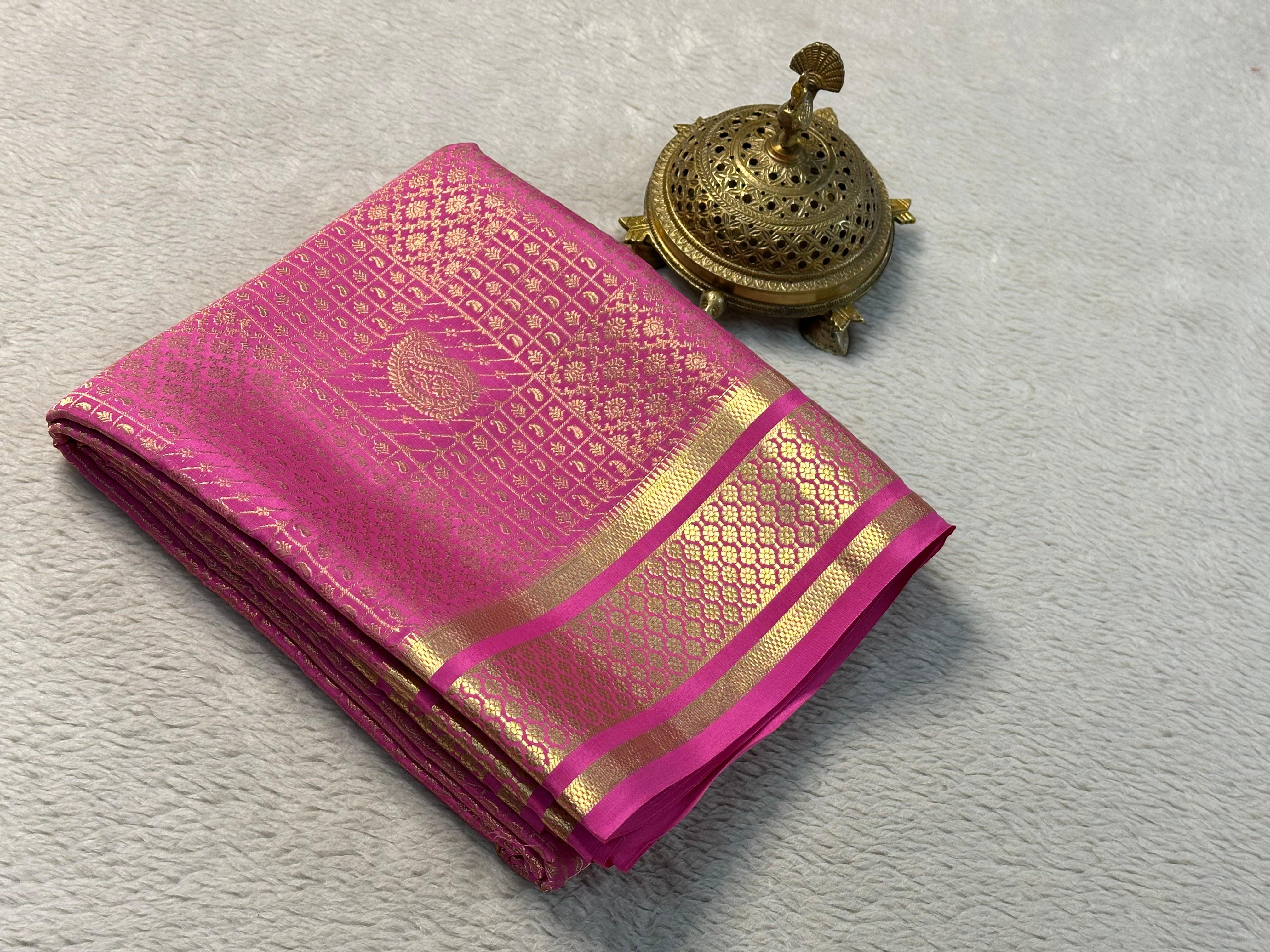 Royal Charm: Stunning Brocade Silk Saree in Pink