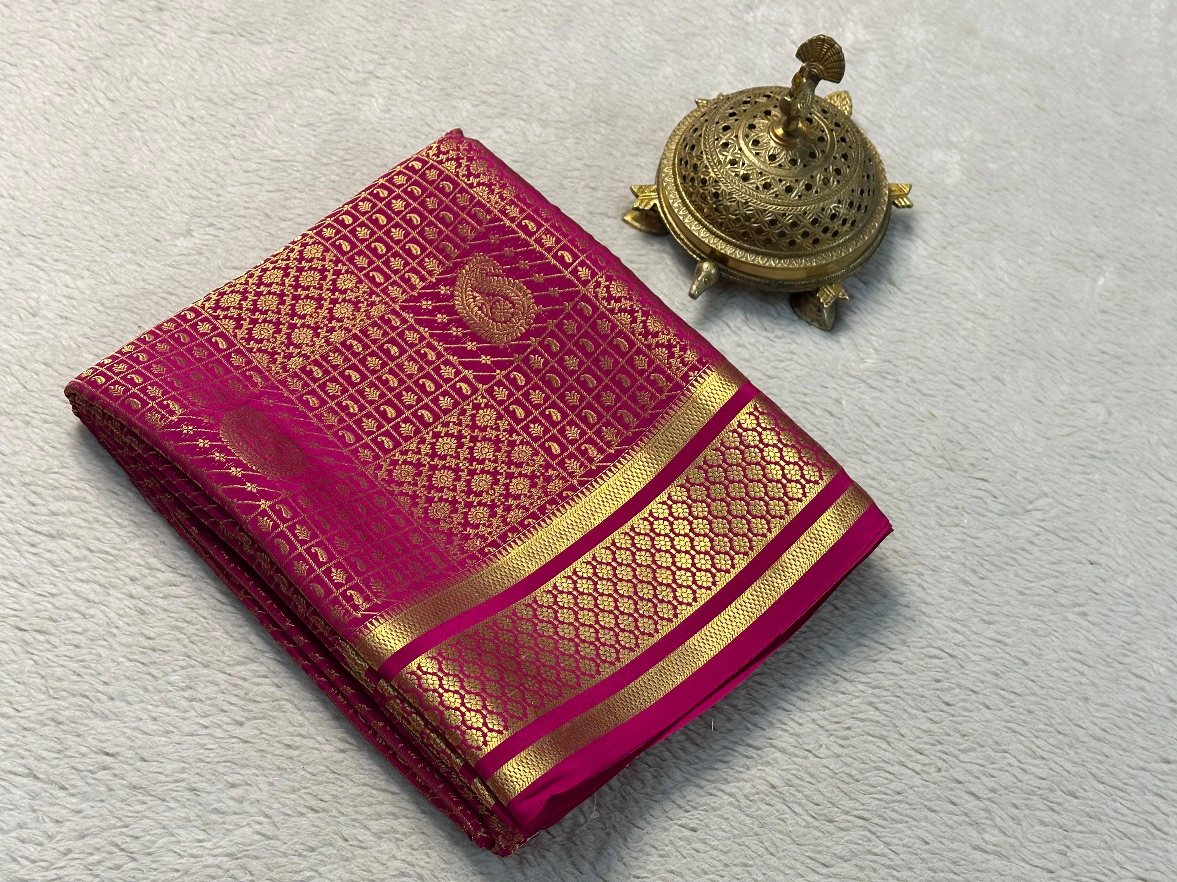 Royal Charm: Stunning Brocade Silk Saree in Magenta