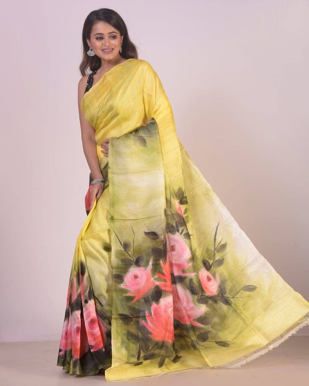 Graceful Handprint Pure Silk Saree For Weddings, Pujas And Cultural Events