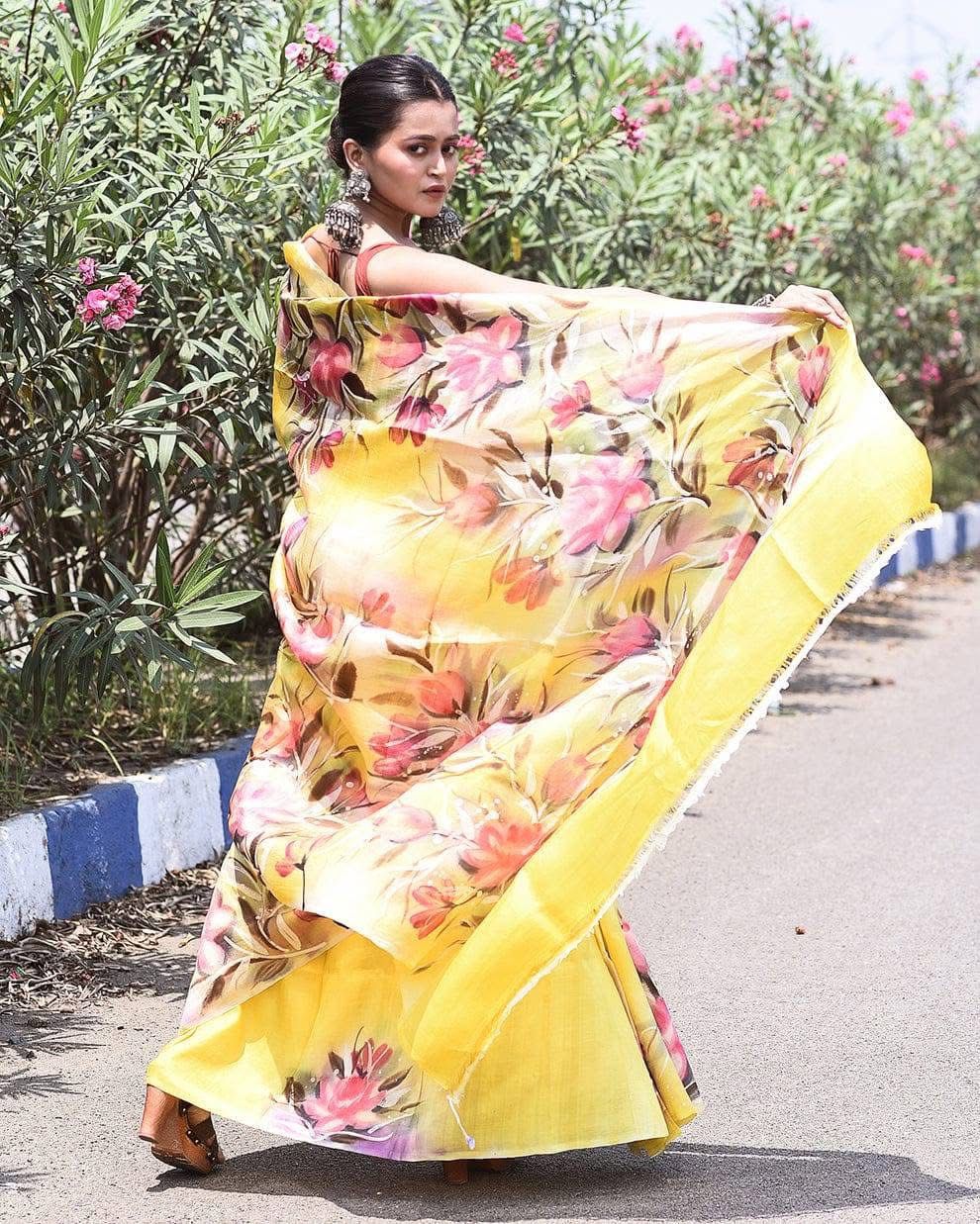 Artisan Handprinted Pure Silk Saree Classic Ethnic Style For Special Occasions